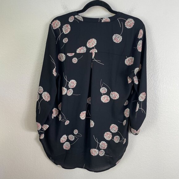 Daniel Rainn Womens Large Black Floral Dandelion V Neck Tunic Top Blouse Shirt - Picture 8 of 8